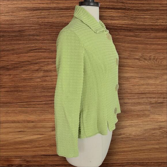 Willow Vintage 90s Knit Crop Cardigan Sweater Jacket Sz M Green Unique Buttons - Picture 4 of 8